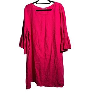 Bryn Walker Bright Pink Linen Dress Bell Sleeve Boho XL